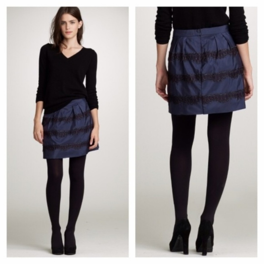 J. Crew 100% Silk Metallic Lace Mini Skirt